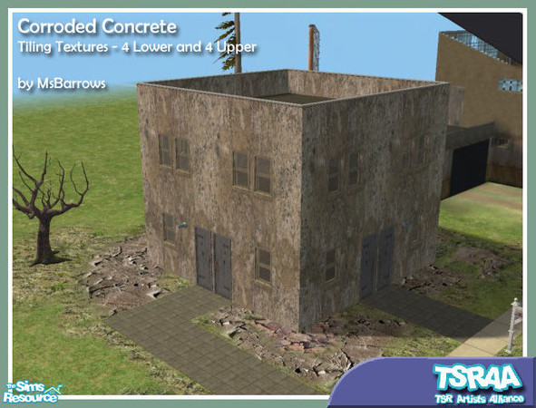 Sims 2 — Corroded Concrete Set by MsBarrows — A set of eight cement texture tiles (4 lower and 4 upper) that can be