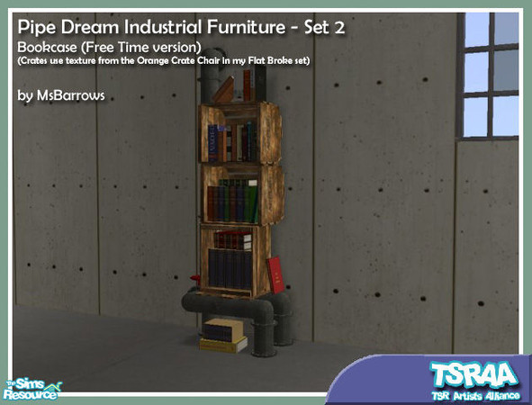 Sims 2 — Pipe Dream Bookcase (Free Time) by MsBarrows — Ever wondered what kind of furniture a poor street-sim would