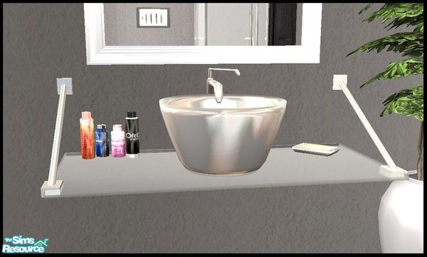 Sims 2 — Modern Glass Bathroom - Amve Mgsink by Angela — Chrome sink on a glass wallhanging.