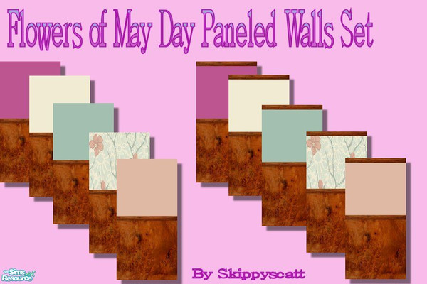 Sims 2 — Flowers of May Day Paneled Wall Set by skippyscatt — For your home office, study or library, these panelled wall