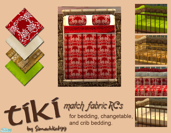 Sims 2 — Tiki Match Fabric Recolor Set by Simaddict99 — These files will recolor the bedding, changetable and crib