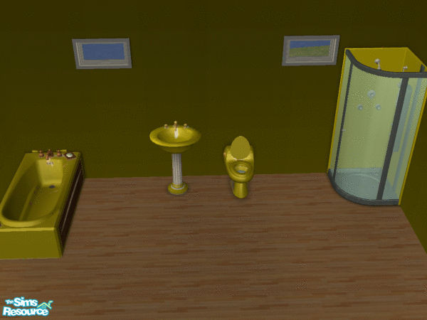 Sims 2 — Golden Bathroom by deathstalker55 — Includes a toilet, sink, bath and a shower. All are from the base game, so
