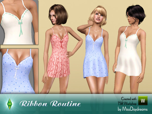 Sims 3 — Ribbon Routine [Sleepwear] by MissDaydreams — Ribbon Routine is a comfortable sleepwear dress. Simple but