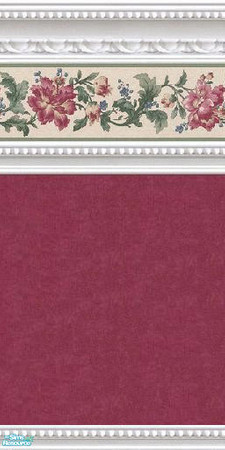 Sims 2 — jsf2WMBRBerryFloral by jsf — White marble beaded mouldings hold a rich berry sueded texture with leafy vines and