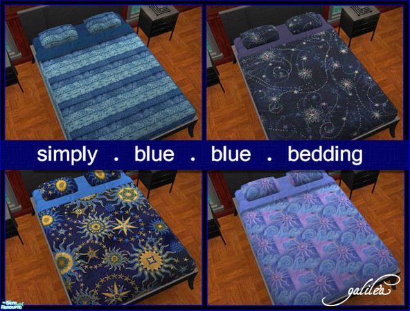 Sims 2 — Simply Blue Blue Bedding by galilea — Blue is cool! Four patterns to choose from in various shades of blue. All