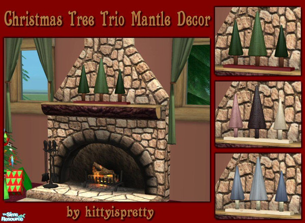 Sims 2 — Christmas Tree Trio Mantle Decor by kittyispretty69 — Just a cute Christmas decoration I saw while shopping and