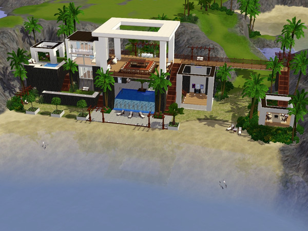 Sims 3 — Paradise Lounge by ltoole — Includes over-sized tiki bar with dinner buffet, dance floor, waterfall, sundeck,
