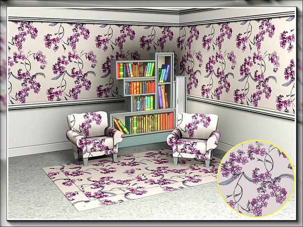Sims 3 — marcorse_gentle blossoms violet pattern by marcorse — Sprays of generic blossoms twist and twine in this floral