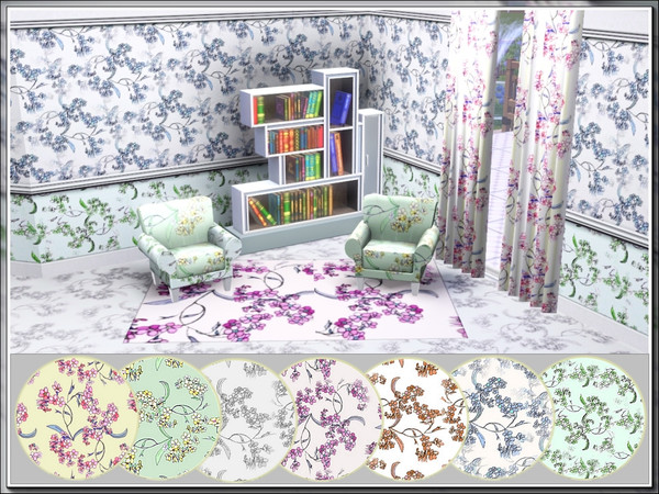 Sims 3 — marcorse_gentle blossoms pattern set by marcorse — A set of seven Fabric patterns, colour variations on the same