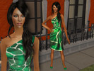 Sims 2 — Reaching a Fever Pitch by txprincessshan2 — A stunning green Roberto Cavalli Draped Animal Printed Dress. 