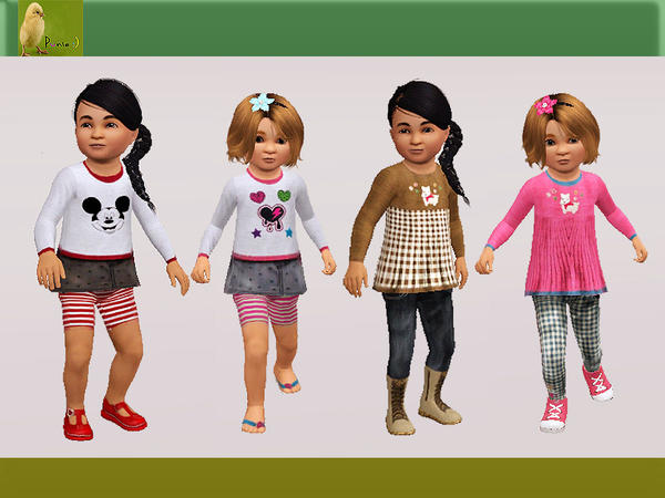 Sims 3 — punie kids group 60 by punie — 2 outfits for your girl toddler sim! I hope you enjoy! Recolorable.