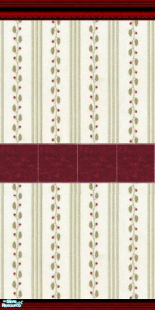 Sims 2 — Holiday Kitchen Wallpaper by Riverwillows — Lovely holiday wallpaper, with cranberry colored wainscotting and