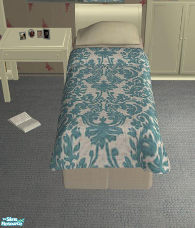 Sims 2 — PB Single Bedroom Recolor Cream - Bedcover Blue Parsley by ShinoKCR — 