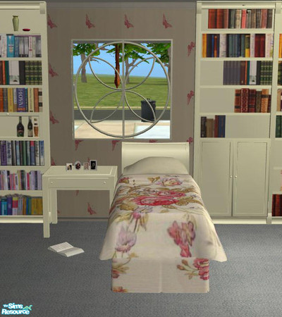 Sims 2 — PB Single Bedroom Recolor Cream - Bedcover Roses by ShinoKCR — 