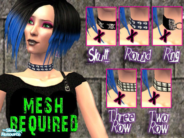 Sims 2 — Leather Stud Chokers by Pixel-pixie123 — 5 Leather Stud Chokers, MESH by Lianaa Required! Requires Liana\'s