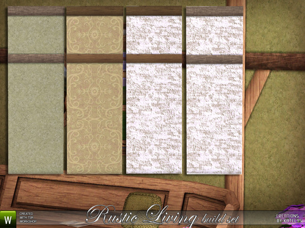 Sims 3 — Rustic Living Wall 02 by katelys — Half-timbered masonry. 4 recolorable palettes. 4 versions included.