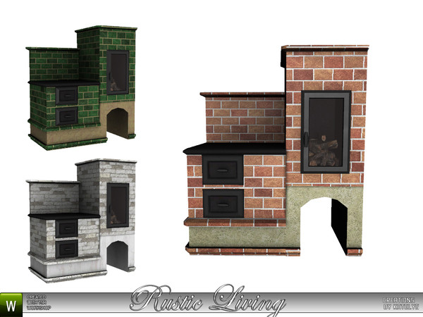 Sims 3 — Rustic Living Wood Stove by katelys — Wood stove with extra decorative slots. Due to the design some of the sim