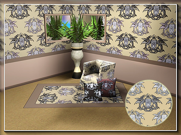 Sims 3 — marcorse_dragon shield pattern by marcorse — A regular repeat pattern featuring standing dragons supporting a