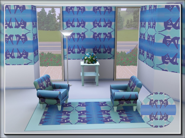 Sims 3 — marcorse_dance 3 pattern by marcorse — A blue silhouette pattern featuring dancers in a more energetic routine.