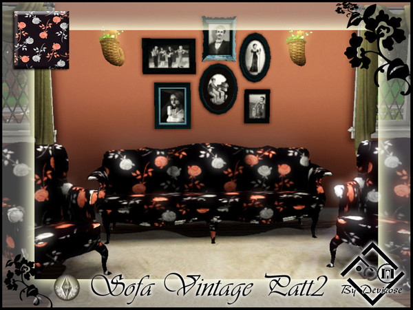 Sims 3 — Sofa Vintage Patt2 by Devirose — By Devirose-created using EA's 'Create a Pattern'.'-No need Expansion