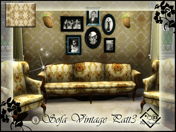 Sims 3 — Sofa Vintage Patt3 by Devirose — By Devirose-created using EA's 'Create a Pattern'.'-No need Expansion