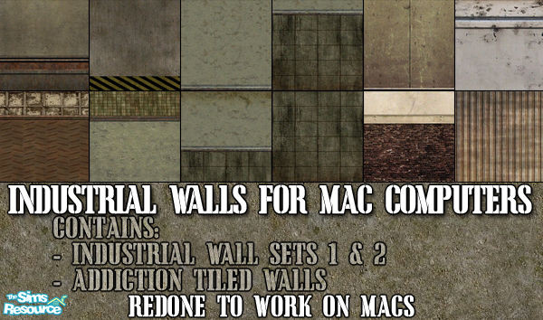 Sims 2 — Industrial Walls for Mac Computers by gelydh — Set of 12 industrial-styled walls, redone to be used on Mac
