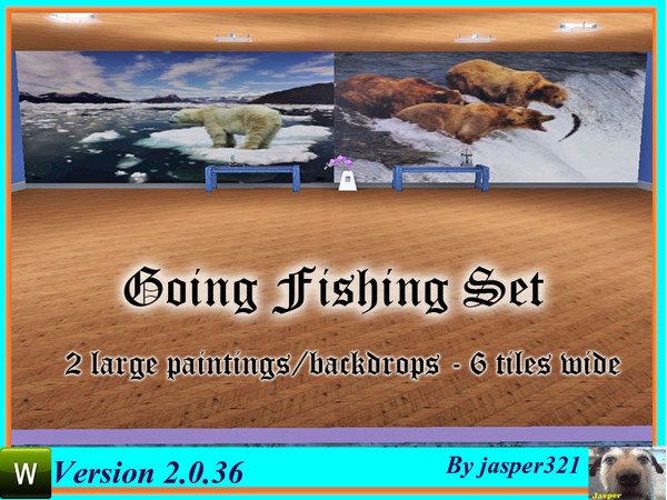 Sims 3 — Going Fishing Set by jasper321 — Two large paintings (6 tiles wide) bears fishing, could be used as backdrops