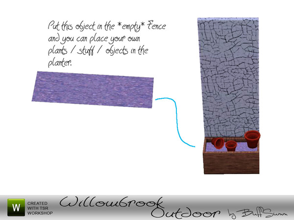 Sims 3 — Willowbrook Fence Slots by BuffSumm — Slots for placing Flowers or Shrubs in the Fence. Please use moveobjects