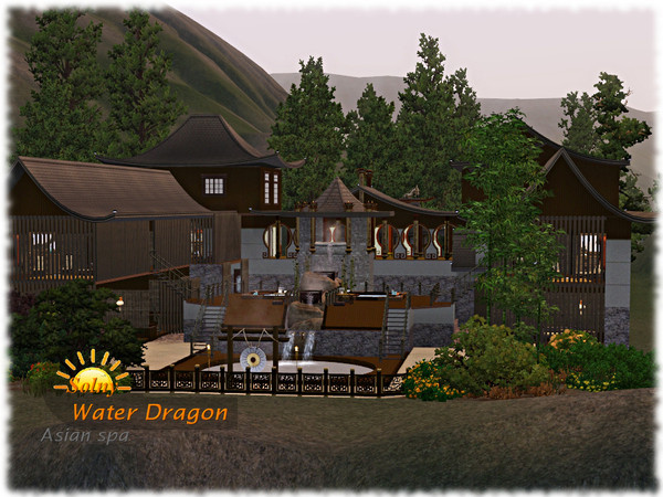Sims 3 — Water Dragon, asian spa by Solny — Beautiful asian themed lot, with running water heated by natural fire. Works