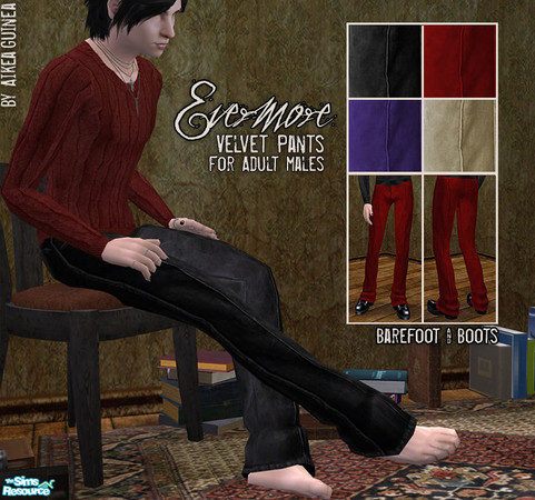 Sims 2 — Velvet Pants for Adult Males - Barefoot and Boots by aikea_guinea — Velvet pants for adult males with both