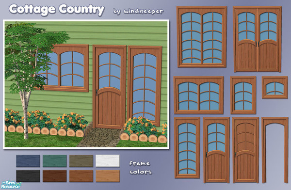 Sims 2 — Cottage Country by Windkeeper — Cottage Country doors and windows. All work on diagonal walls. No expansion pack
