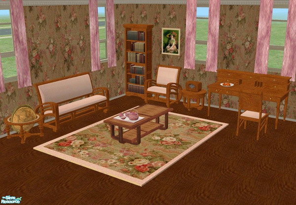 Sims 2 — Louisiana Living Room - Victorian Roses by Riverwillows — Lovely recolor of Caravan Sims Louisiana Living Room,