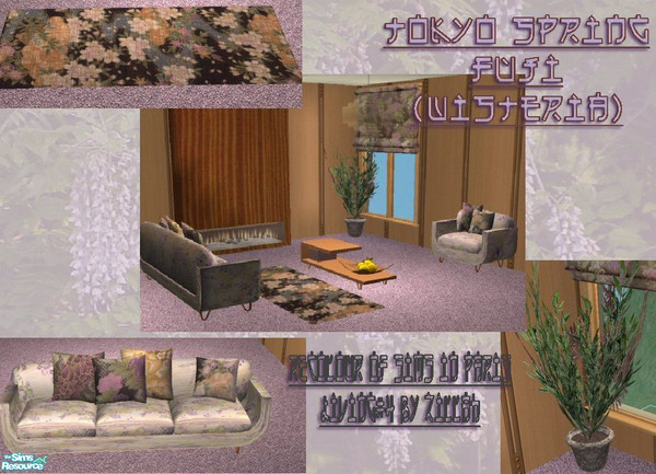 Sims 2 — Tokyo Spring Fuji by Zillah — Recolour of SimsInParis\' Living room #4 in a medley of Japanese patterns and