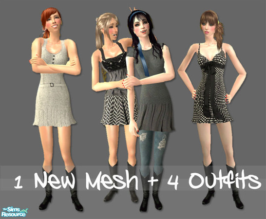 Sims 2 — Frilly  by simal10 — Four outfits and a new mesh with cowboy boots. Have fun :)