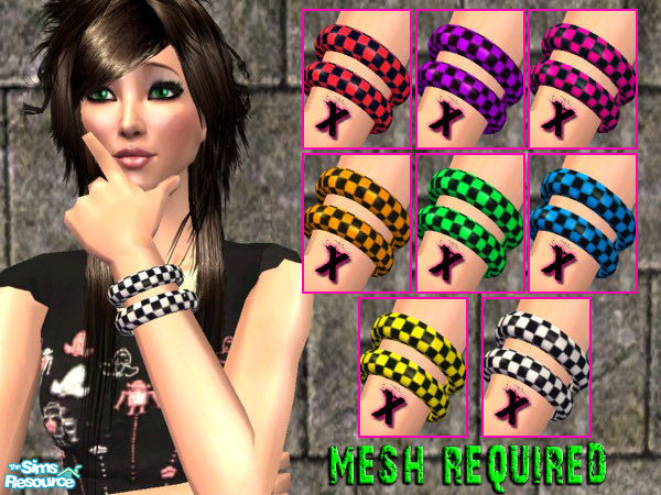 Sims 2 — Punky Checkered Bracelets by Pixel-pixie123 — Punky Checkered Bracelets