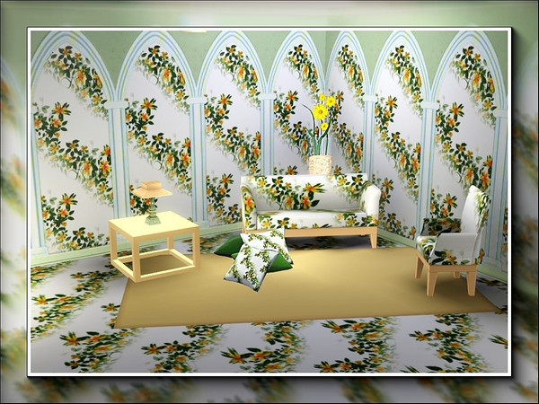 Sims 3 — marcorse_summer flowers pattern by marcorse — A swag of yellow flowers and green leaves, repeated in a diagonal