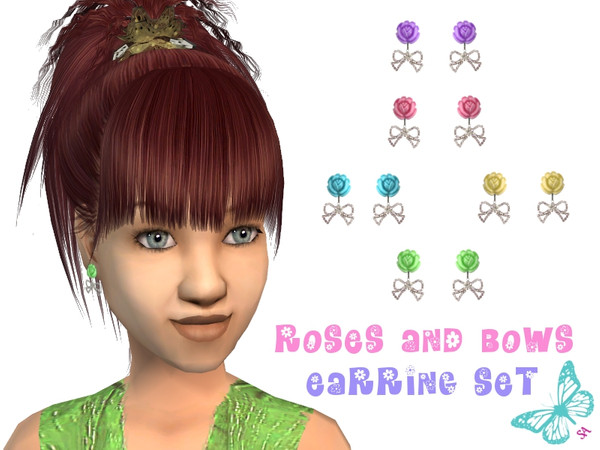 Sims 2 — Roses And Bows by sinful_aussie — Earrings for girls, cute roses and sparkly bows.