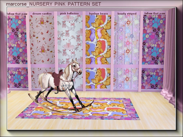 Sims 3 — marcorse_nursery pink pattern set by marcorse — Five nursery patterns in a variety of pink tones. Follow That