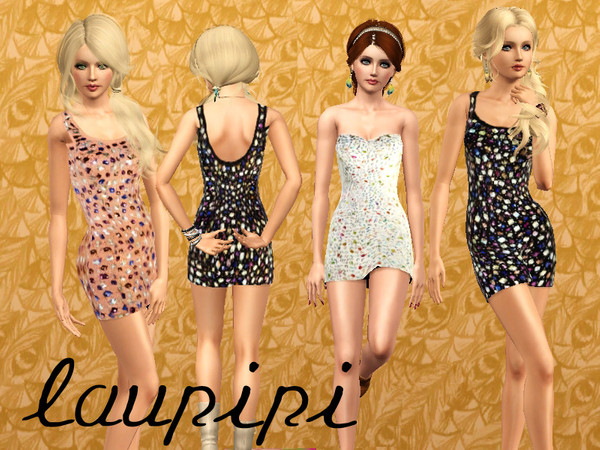 Sims 3 — LP Piedras Preciosas - not recolorable by laupipi2 — Set with three embellished not recolourable dresses 