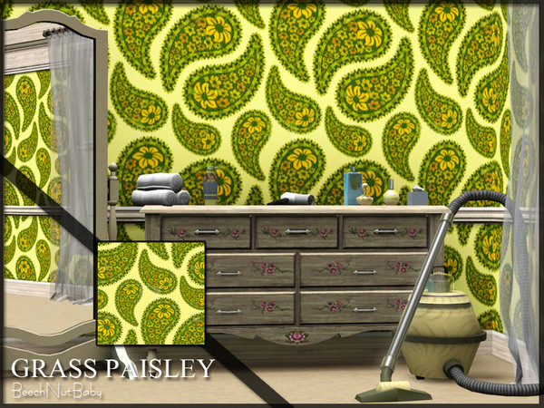 Sims 3 — Grass Paisley by BeechNutBaby2 — This paisley pattern is called grass because of the color and the flowers. I