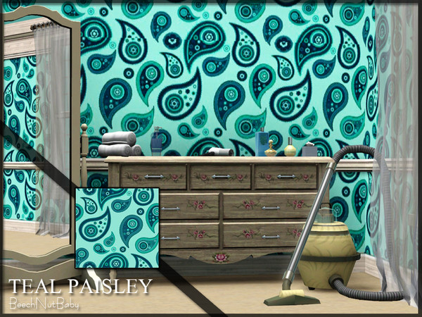 Sims 3 — Teal Paisley by BeechNutBaby2 — A teal colored paisley pattern!