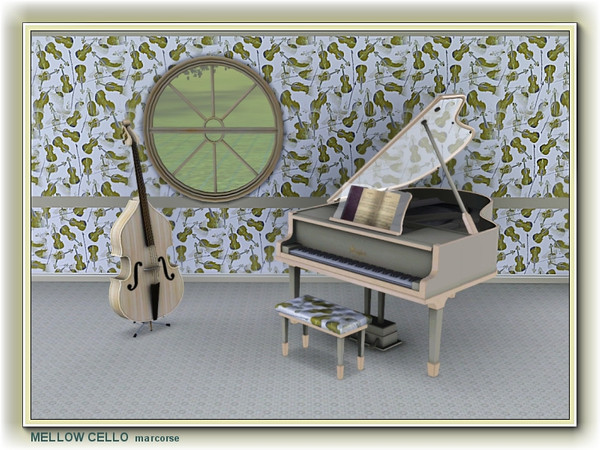 Sims 3 — Mellow Cello pattern by marcorse — Cellos and bows in a stylised repeat design in a mellow gold/brown.