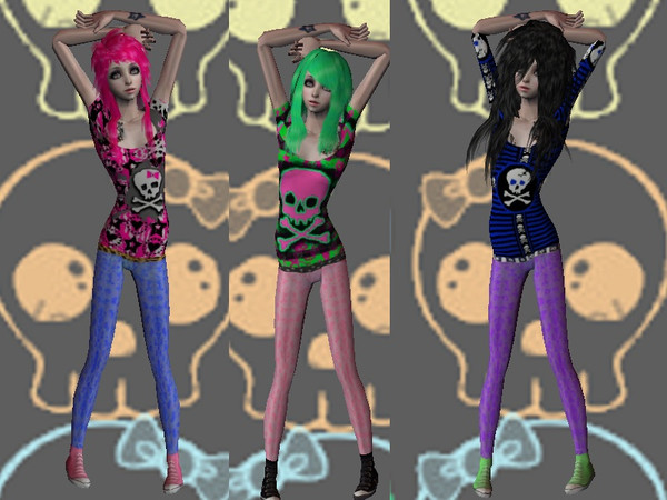 Sims 2 — Teen Scene Outfits Collection (2) by staceylynmay2 — 3 Scene outfits for your teens. All have different coloured
