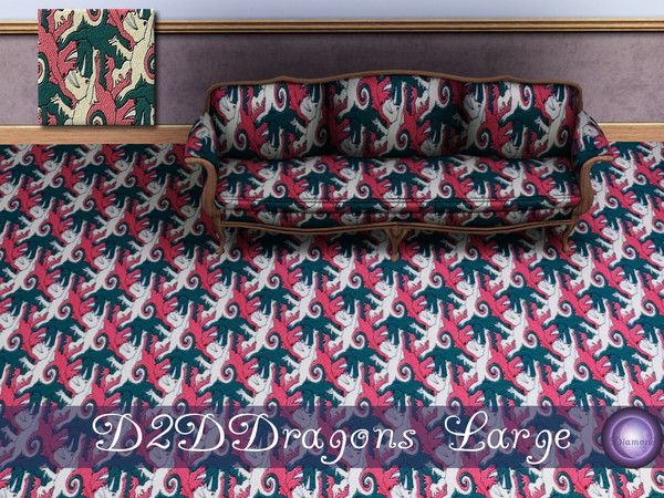 Sims 3 — D2DDragon Fabric Large by D2Diamond — Dragon fabric, 3 part recolorable. Part of the Carpet Collection. Designed