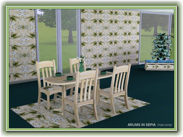 Sims 3 — Arums in Sepia pattern by marcorse — A stylised arum lily is the theme of this pattern in shades of ecru, white