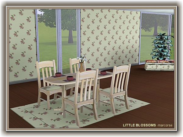 Sims 3 — Little Blossoms pattern by marcorse — Regular repeats of small flower sprays on a yellow bckground.