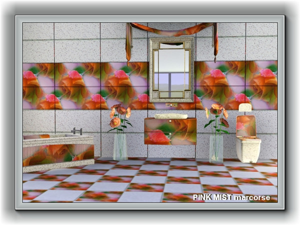 Sims 3 — Pink Mist pattern by marcorse — Beautiful deep apricot roses with a pink flush, in a misty repeat pattern.