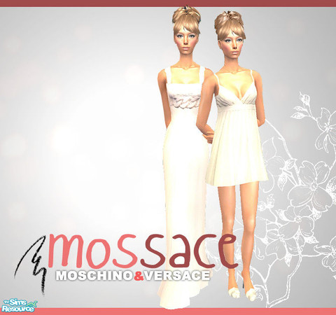 Sims 2 — Mossache by lemonloveshane — Two white dresses from Moschino and Versace. Beautiful fabrics designed to make