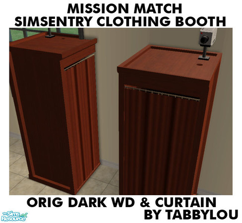 Sims 2 — TL - MM SimSentryClothingBooth OrigDarkAllWd by TabbyLou — Maxis Original Dark Wood & Curtain in Recolor of