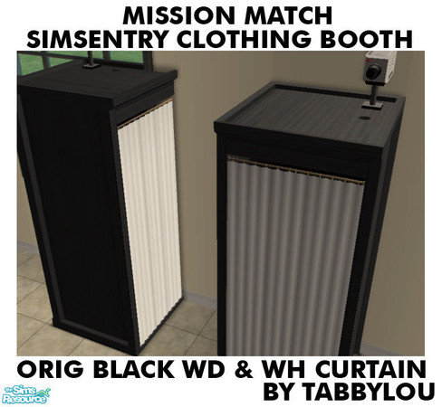 Sims 2 — TL - MM SimSentryClothingBooth OrigBlackWhWd by TabbyLou — Maxis Original Black Wood/White Curtain in Recolor of